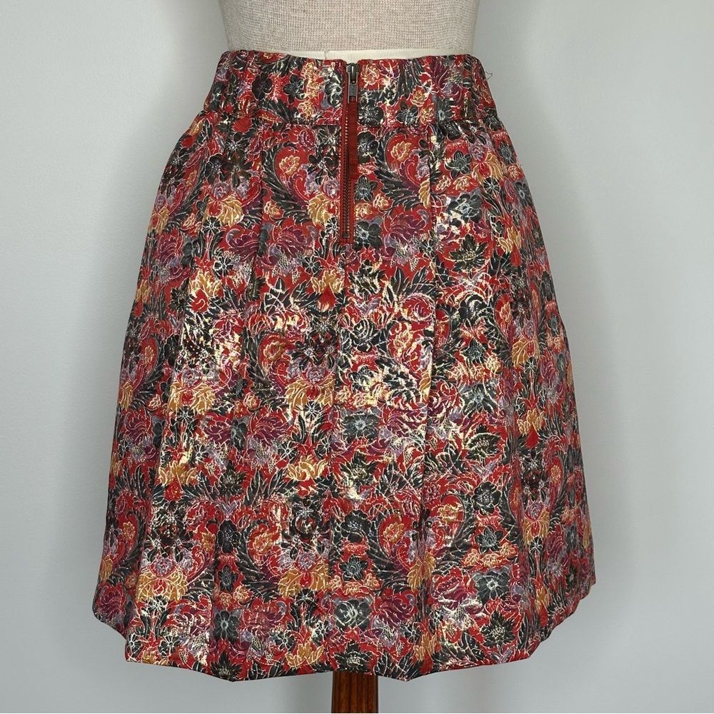 Anthropologie Maeve Rosia Red Floral Metallic Jacquard Circle Skirt Size XS - Picture 2 of 7